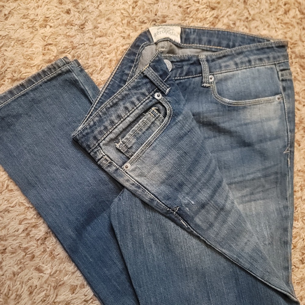 Aeropostale Ashley Ultra Skinny Jeans Womens 9/10 Blue Low Rise Flap Pocket
